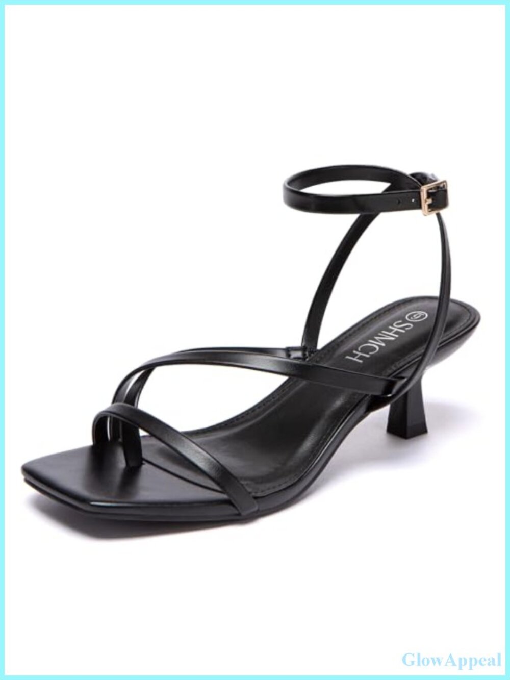 Kitten Heels Strappy Lace Up Square Toe Thong Ankle Strap Faux Leather